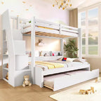 Twin over Full Bunk Bed with Storage Staircase, Trundle, and Shelves