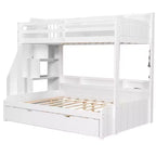 Twin over Full Bunk Bed with Storage Staircase, Trundle, and Shelves