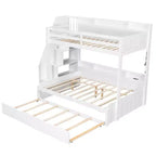Twin over Full Bunk Bed with Storage Staircase, Trundle, and Shelves
