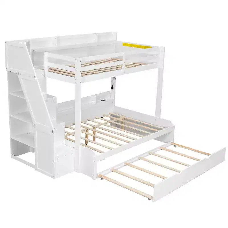 Twin over Full Bunk Bed with Storage Staircase, Trundle, and Shelves