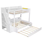 Twin over Full Bunk Bed with Storage Staircase, Trundle, and Shelves