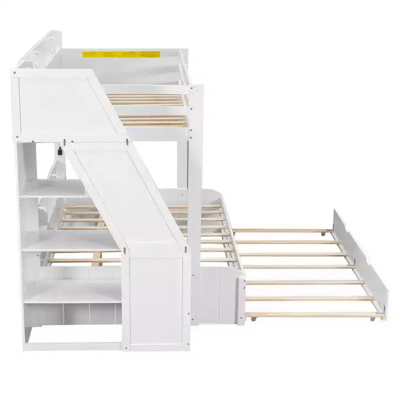 Twin over Full Bunk Bed with Storage Staircase, Trundle, and Shelves