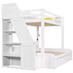 Twin over Full Bunk Bed with Storage Staircase, Trundle, and Shelves