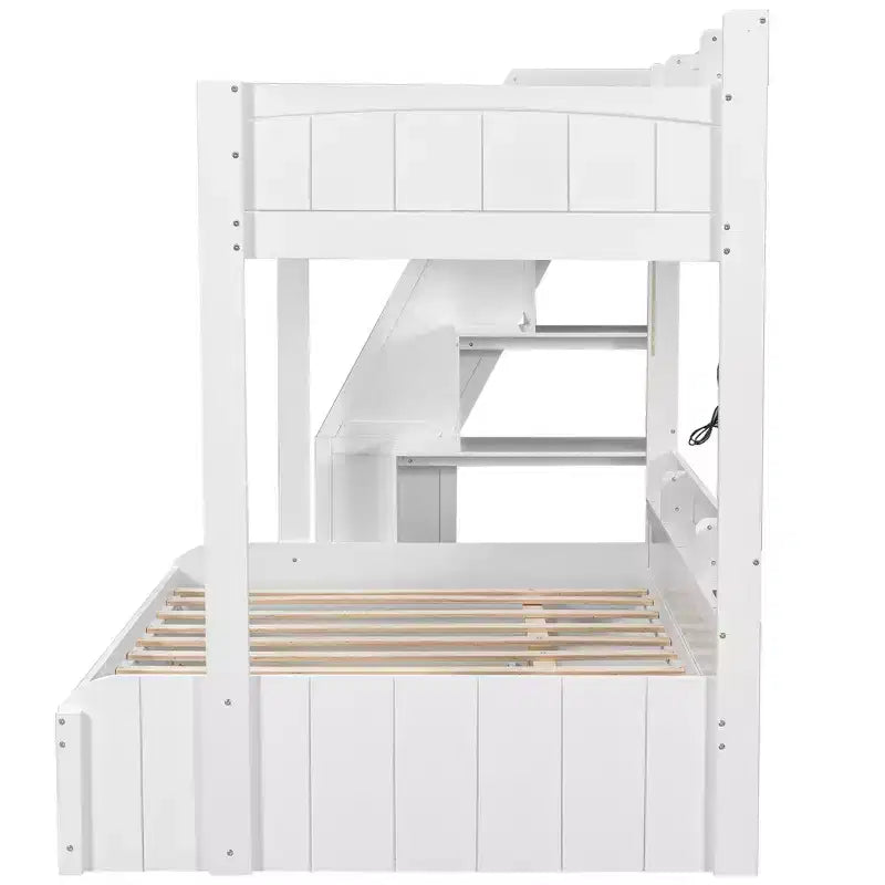 Twin over Full Bunk Bed with Storage Staircase, Trundle, and Shelves