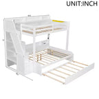 Twin over Full Bunk Bed with Storage Staircase, Trundle, and Shelves
