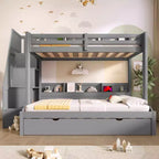 Twin over Full Bunk Bed with Storage Staircase, Trundle, and Shelves