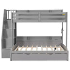 Twin over Full Bunk Bed with Storage Staircase, Trundle, and Shelves