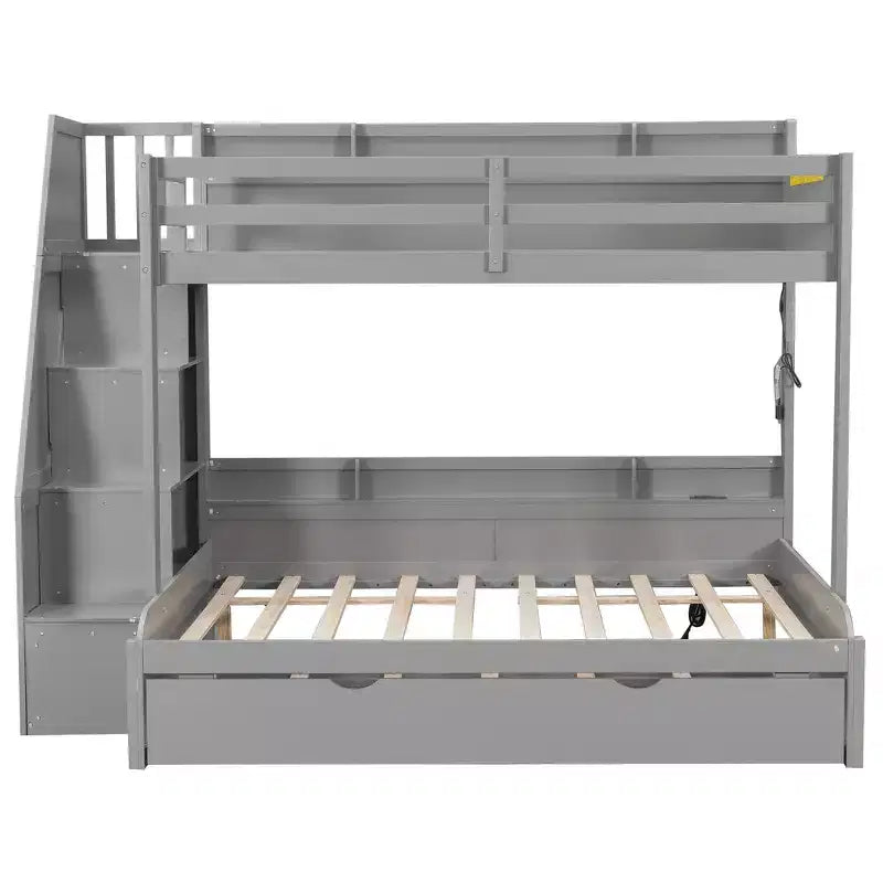 Twin over Full Bunk Bed with Storage Staircase, Trundle, and Shelves