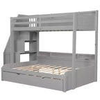 Twin over Full Bunk Bed with Storage Staircase, Trundle, and Shelves