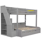 Twin over Full Bunk Bed with Storage Staircase, Trundle, and Shelves