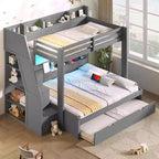 Twin over Full Bunk Bed with Storage Staircase, Trundle, and Shelves