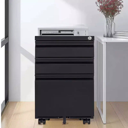 3 Drawer Mobile File Cabinet with Lock, Under Desk Metal Filing Cabinet for Home Office Letter Legal A4 Files