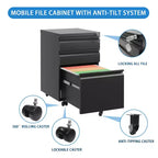 3-Drawer Mobile File Cabinet with Lock, Under-Desk Filing for Home Office