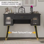 Modern Vanity Makeup Table Set with Stool, Charging Port, Glass Door
