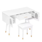 Modern Vanity Makeup Table Set with Stool, Charging Port, Glass Door