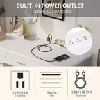 Modern Vanity Makeup Table Set with Stool, Charging Port, Glass Door