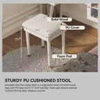Modern Vanity Makeup Table Set with Stool, Charging Port, Glass Door