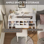 Modern Vanity Makeup Table Set with Stool, Charging Port, Glass Door