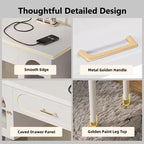 Modern Vanity Makeup Table Set with Stool, Charging Port, Glass Door