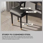 Modern Vanity Makeup Table Set with Stool, Charging Port, Glass Door