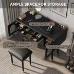 Modern Vanity Makeup Table Set with Stool, Charging Port, Glass Door