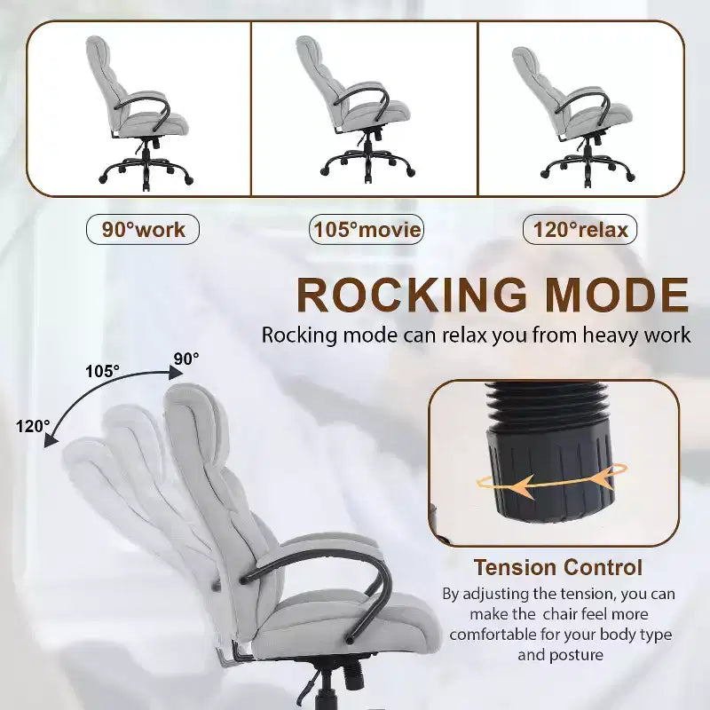 Big and Tall PU Leather Executive Office Chair, 500 lb Capacity, 360° Swivel