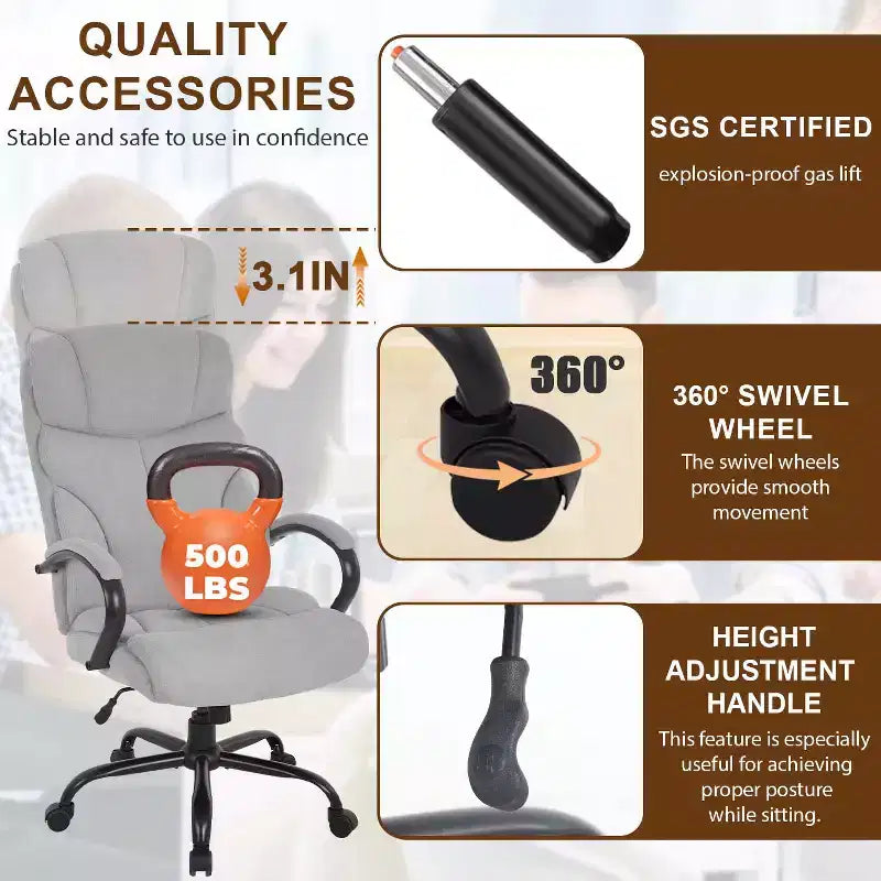 Big and Tall PU Leather Executive Office Chair, 500 lb Capacity, 360° Swivel