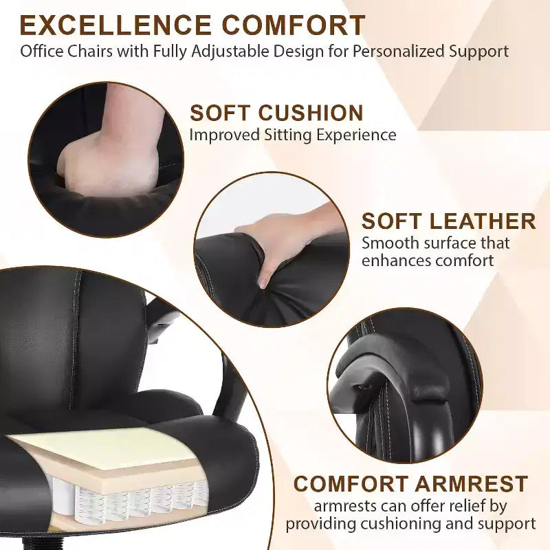 Big and Tall PU Leather Executive Office Chair, 500 lb Capacity, 360° Swivel