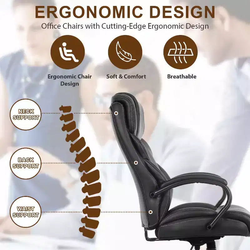Big and Tall PU Leather Executive Office Chair, 500 lb Capacity, 360° Swivel