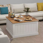 Modern Wood Coffee Table with Hidden Storage and 2 Hinged Lift Tops, White