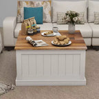 Modern Wood Coffee Table with Hidden Storage and 2 Hinged Lift Tops, White