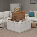 Modern Wood Coffee Table with Hidden Storage and 2 Hinged Lift Tops, White