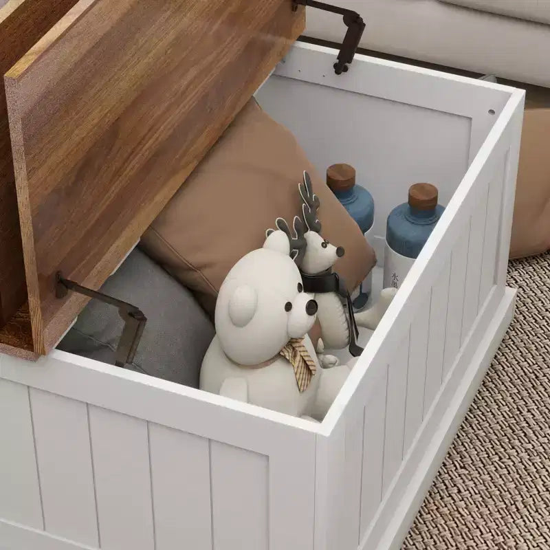 Modern Wood Coffee Table with Hidden Storage and 2 Hinged Lift Tops, White