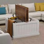 Modern Wood Coffee Table with Hidden Storage and 2 Hinged Lift Tops, White