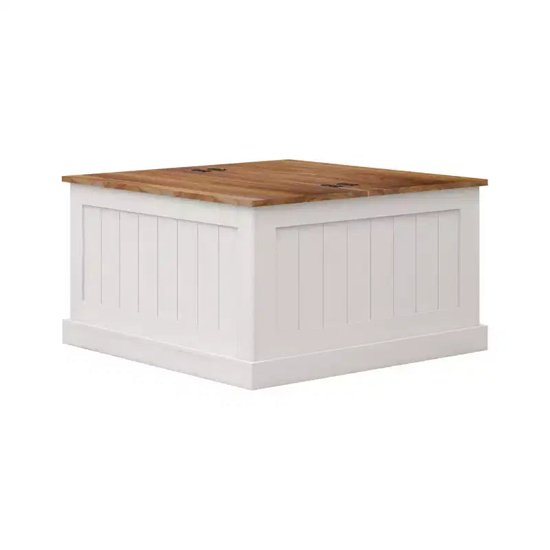 Modern Wood Coffee Table with Hidden Storage and 2 Hinged Lift Tops, White