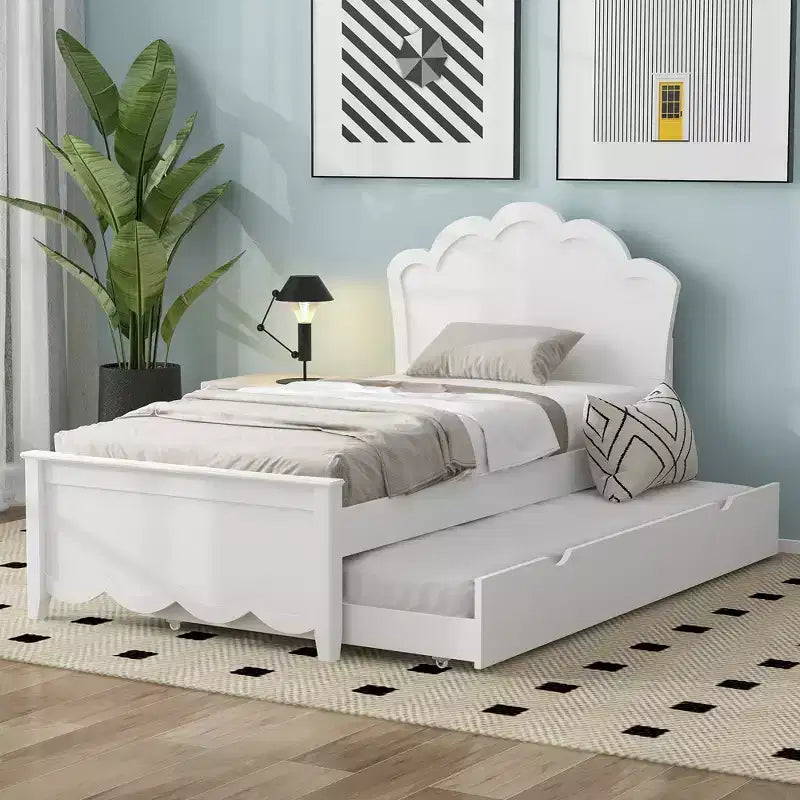 GDF Studio Abbott Wood Platform Bed with Headboard and Twin Size Trundle