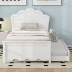 Wood Platform Bed with Headboard and Twin Size Pull-Out Trundle