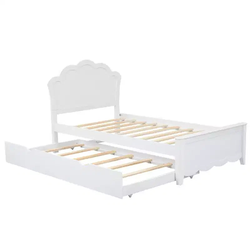 Wood Platform Bed with Headboard and Twin Size Pull-Out Trundle