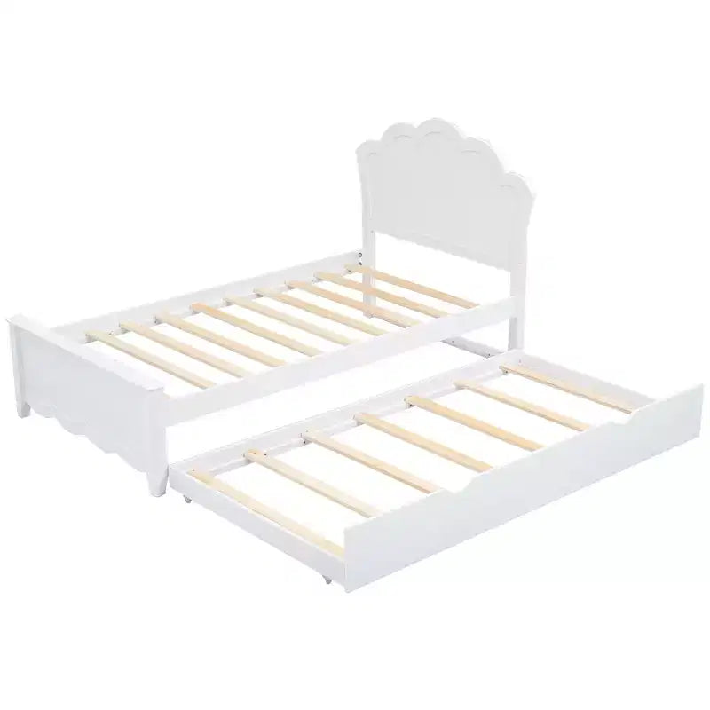 Wood Platform Bed with Headboard and Twin Size Pull-Out Trundle