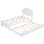 Wood Platform Bed with Headboard and Twin Size Pull-Out Trundle