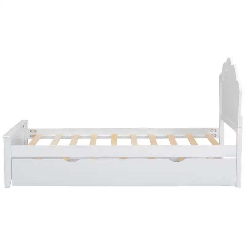 Wood Platform Bed with Headboard and Twin Size Pull-Out Trundle