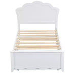 Wood Platform Bed with Headboard and Twin Size Pull-Out Trundle