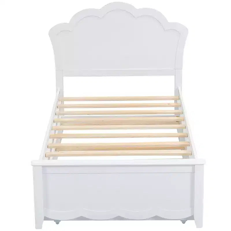 Wood Platform Bed with Headboard and Twin Size Pull-Out Trundle