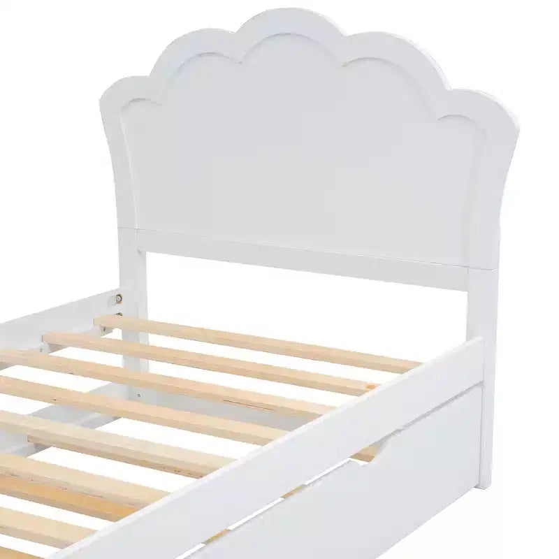 Wood Platform Bed with Headboard and Twin Size Pull-Out Trundle