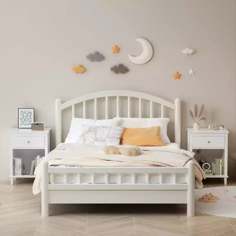 Kids Nightstand with 1 Drawer and 1 Shelf, White with Gold Handle, MDF