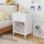 Kids Nightstand with 1 Drawer and 1 Shelf, White with Gold Handle, MDF