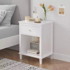 Kids Nightstand with 1 Drawer and 1 Shelf, White with Gold Handle, MDF