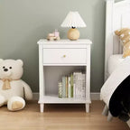 Kids Nightstand with 1 Drawer and 1 Shelf, White with Gold Handle, MDF