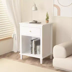 Kids Nightstand with 1 Drawer and 1 Shelf, White with Gold Handle, MDF