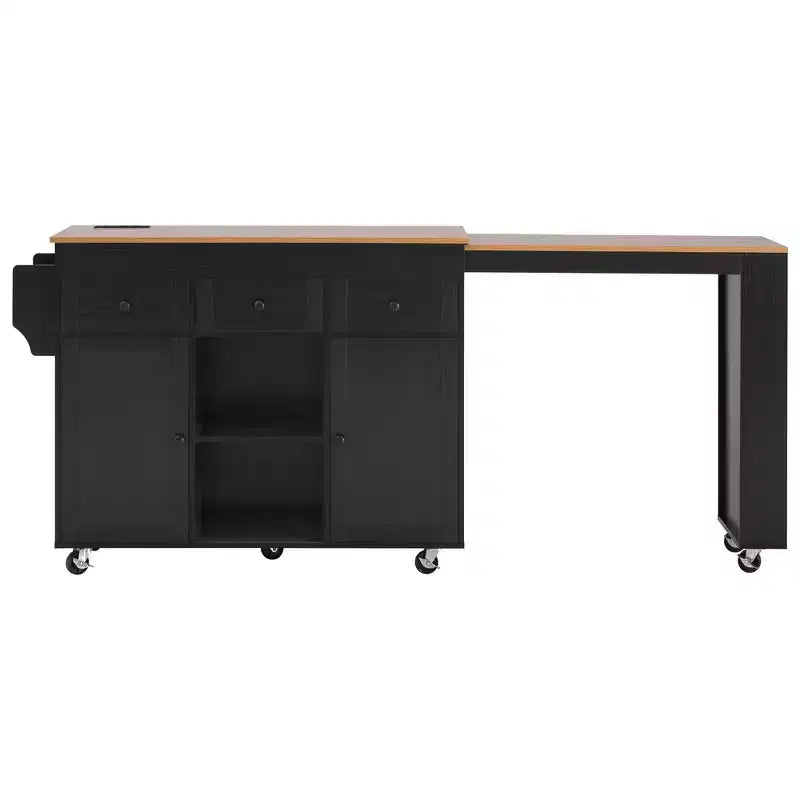 Rolling Kitchen Island with Extendable Dining Table, 3 Drawers, 2 Doors